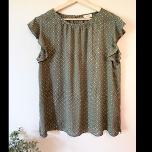 LOFT Green and White XL Blouse NWOT
